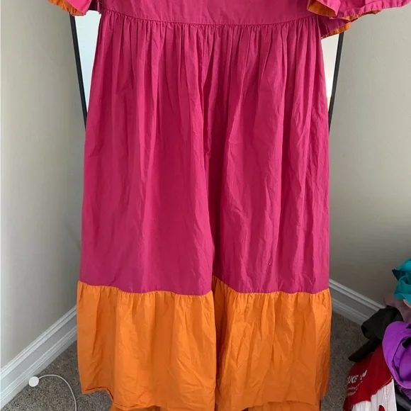 PINKO Aggie Colorblock Pink and Orange Tiered Dress - Picture 5 of 10